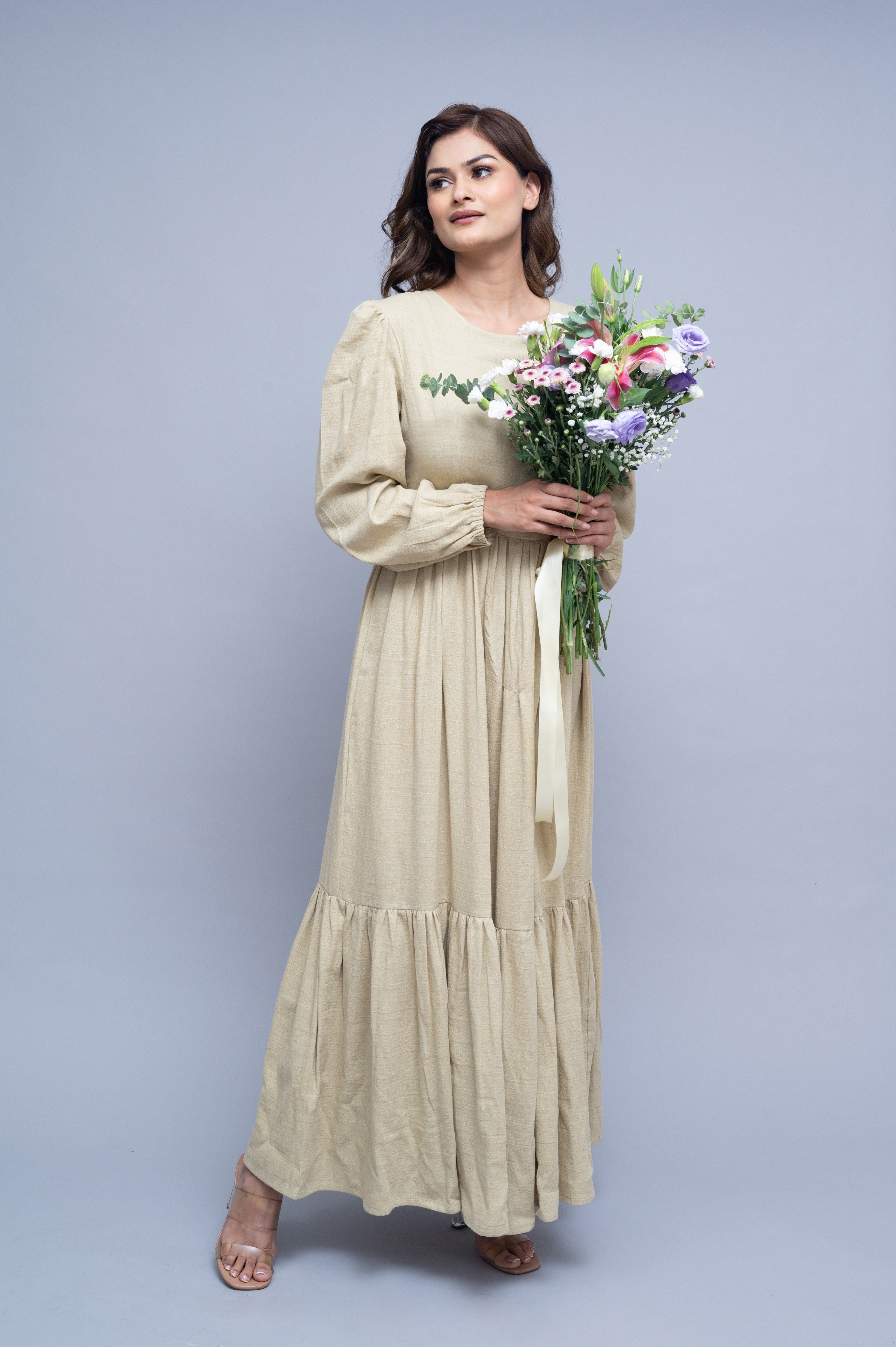 Modest Clothing Dress in Warm Beige – Belle by Armario Modesto
