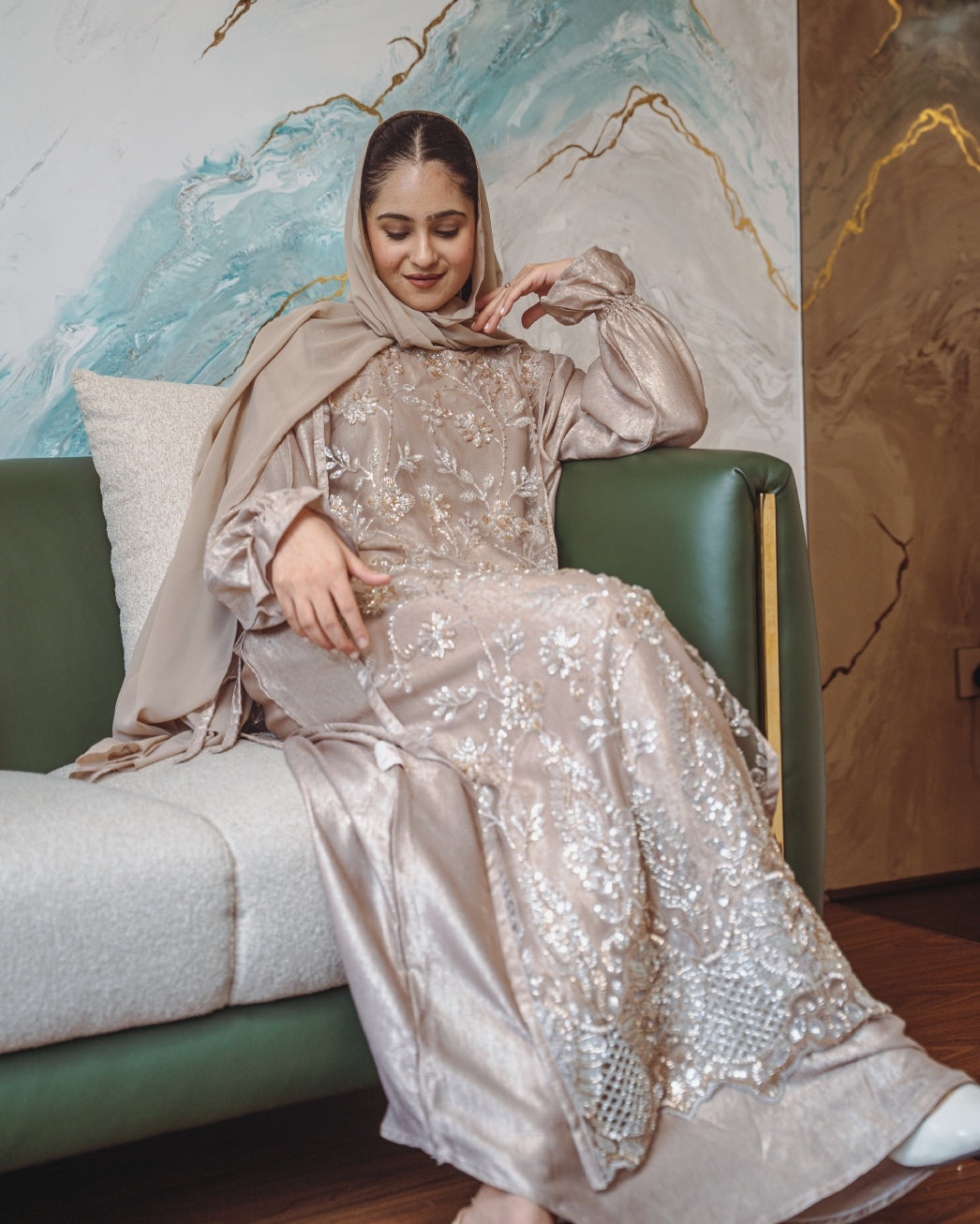 Huda – Net 3 Piece Abaya