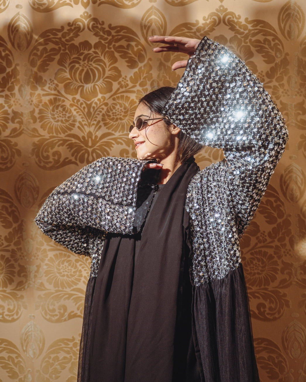 Zaina – Black Sequence & Net Abaya