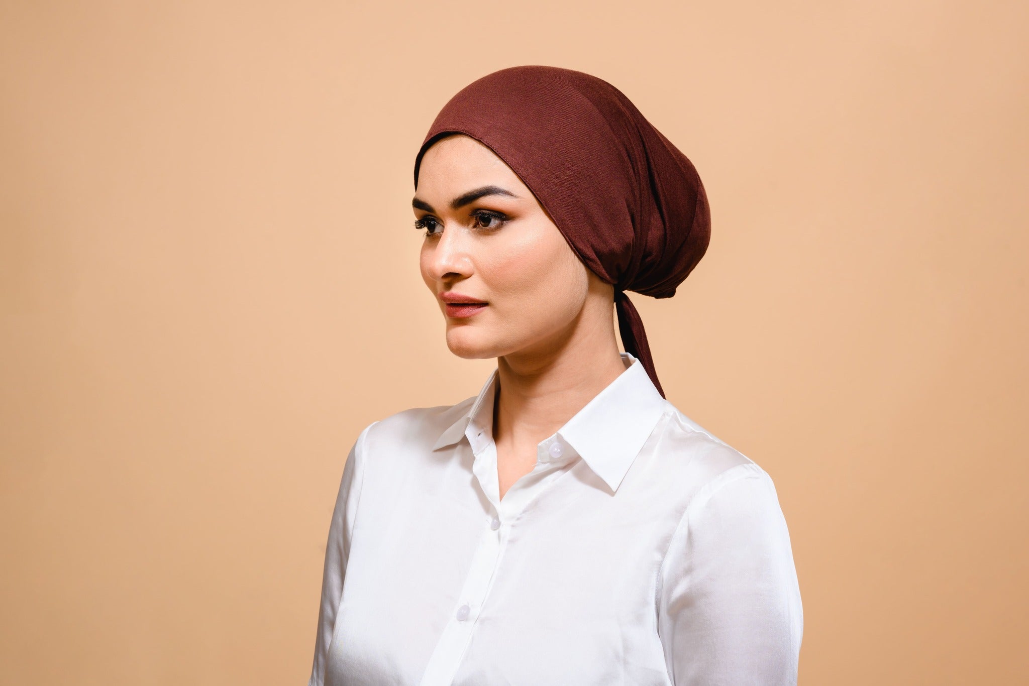 Cocoa Silk-Blend Satin Under scarf - Modest Clothing For Women | Armario Modesto