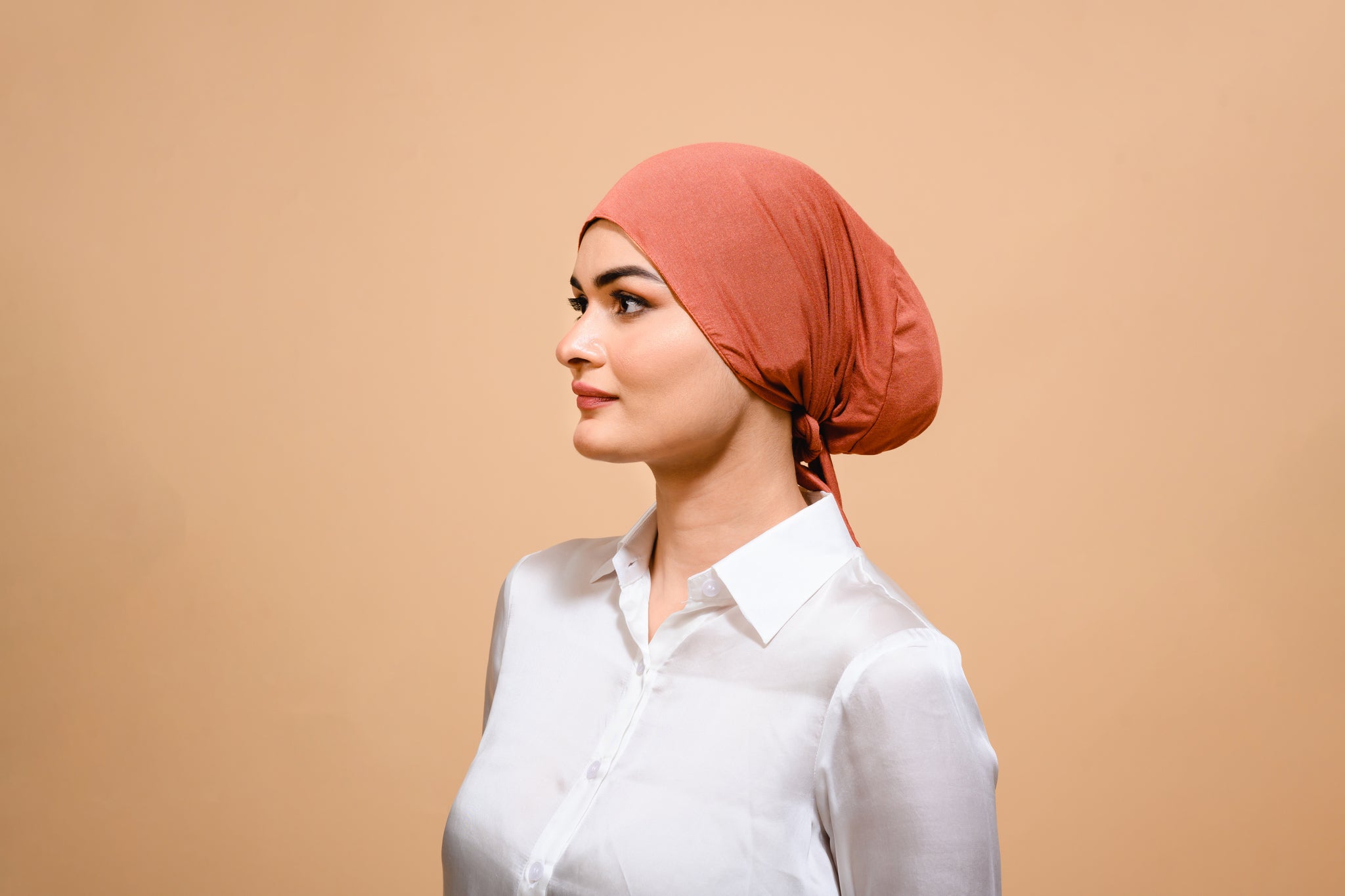 Rust Silk-Blend Satin Under scarf - Modest Clothing For Women | Armario Modesto