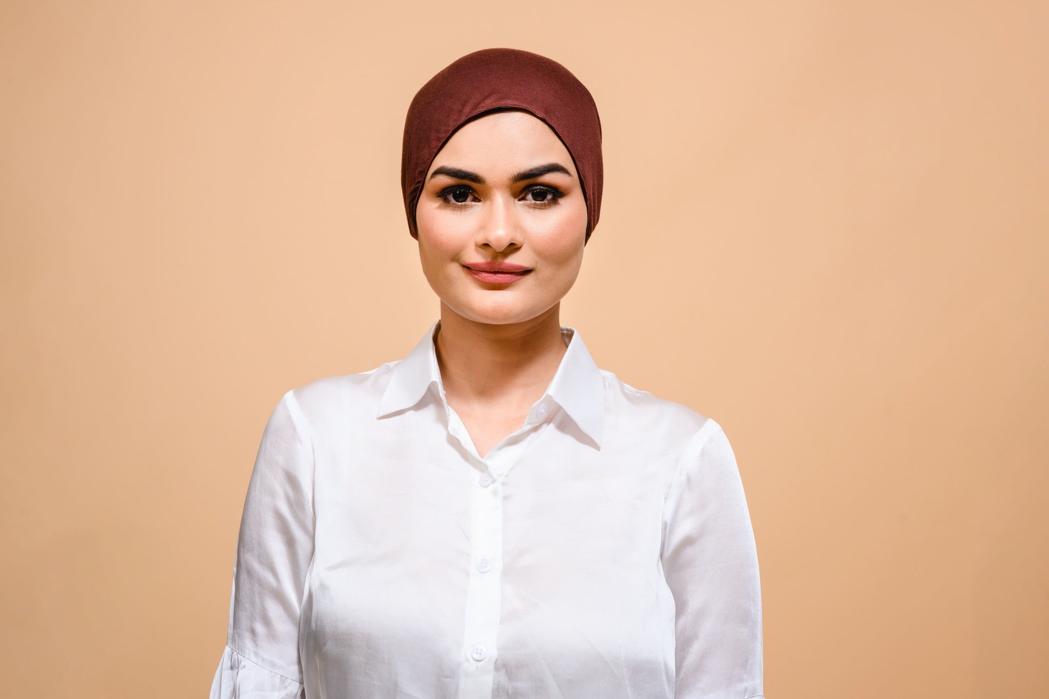 Cocoa Silk-Blend Satin Under scarf - Modest Clothing For Women | Armario Modesto