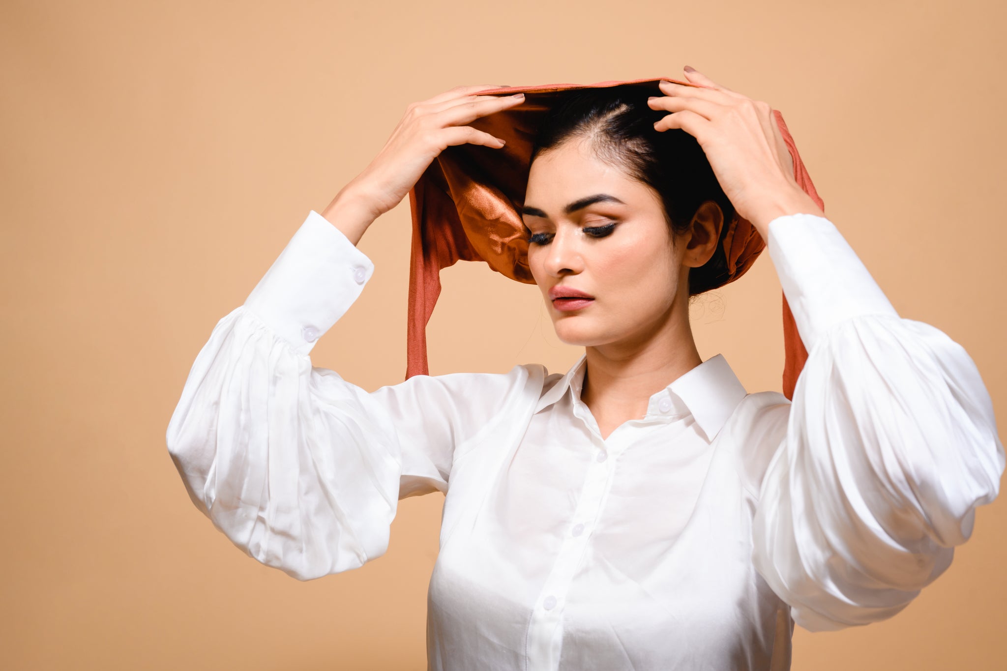 Rust Silk-Blend Satin Under scarf - Modest Clothing For Women | Armario Modesto